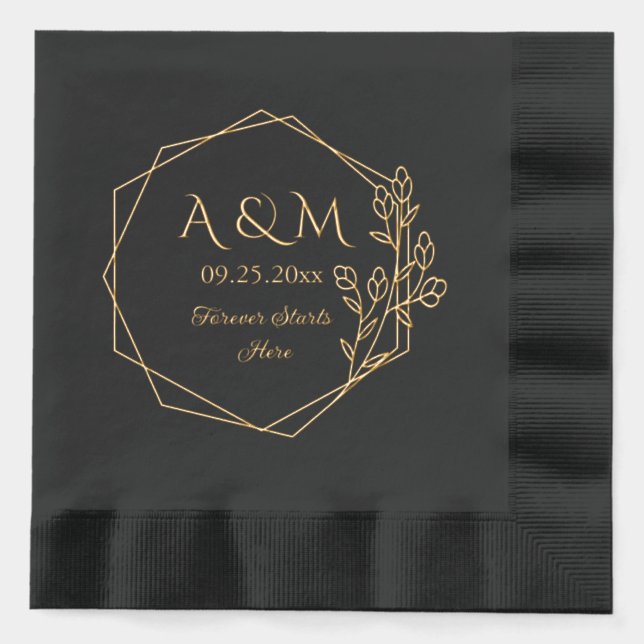 Servilletas Con Brillo El Forever Starts Here Monogram Wedding (Anverso)