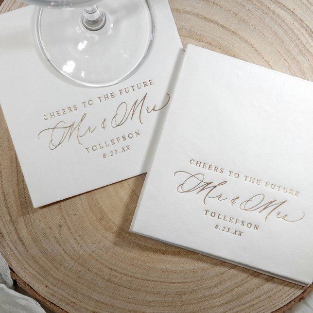 Servilletas Con Brillo El futuro del Sr. y la Sra. Personalizado Partido  (Elegant engagement party napkins - Cheers to the future Mr & Mrs)