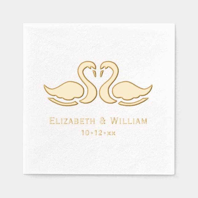 Servilletas Con Brillo Elegant 2 Swans Silhouette Wedding Couple (Anverso)