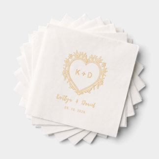 Servilletas Con Brillo Elegant Heart Wreath Monogram Wedding Napkins