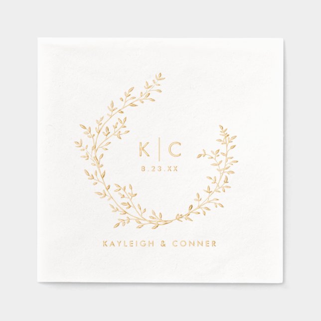 Servilletas Con Brillo Elegant Initials Botanical Gold Classy Wedding (Anverso)