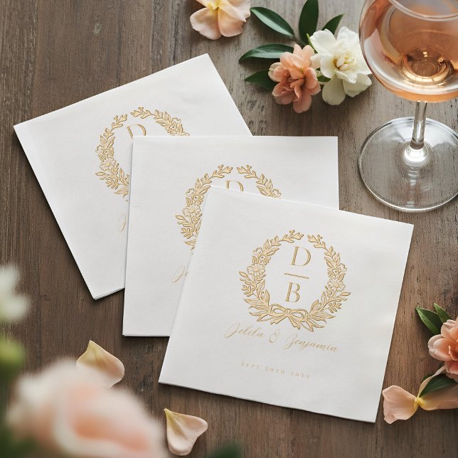 Servilletas Con Brillo Elegant Luxury Floral Wreath Wedding Monogram (Elegant Luxury Floral Wreath Wedding Monogram Foil Napkins)