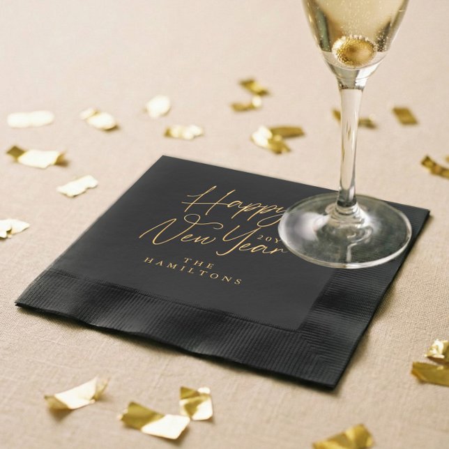 Servilletas Con Brillo Elegant Luxury Personalized Happy New Year Script (Elegant Luxury Personalized Happy New Year Script Foil Napkins)