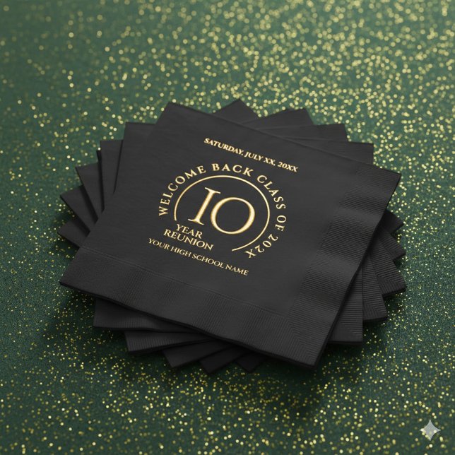 Servilletas Con Brillo Elegant School College University 10-Year Reunion (Elegant 10-Year Class Reunion Foil-Stamped Napkins Cover Photo)