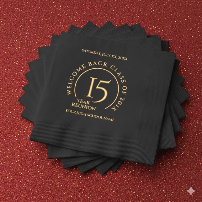 Servilletas Con Brillo Elegant School College University 15-Year Reunion (Elegant 15-Year Class Reunion Foil-Stamped Napkins Cover Photo)