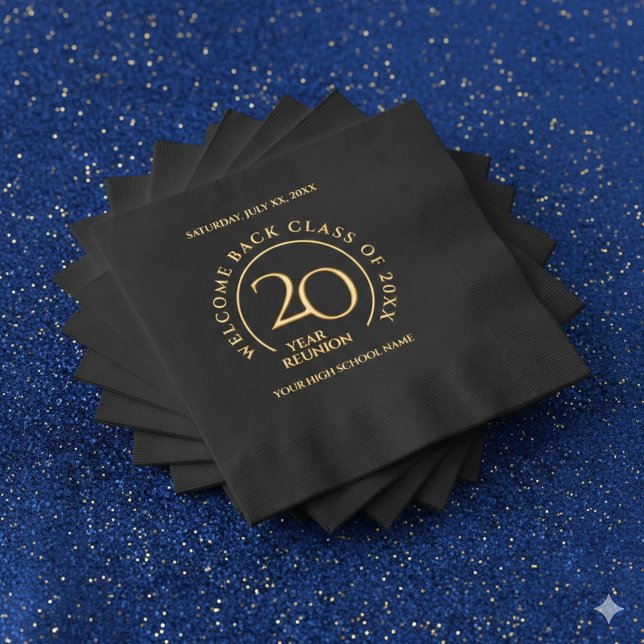 Servilletas Con Brillo Elegant School College University 20-Year Reunion (Elegant 20-Year Class Reunion Foil-Stamped Napkins Cover Photo)