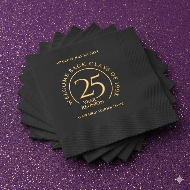 Servilletas Con Brillo Elegant School College University 25-Year Reunion (Elegant 25-Year Class Reunion Foil-Stamped Napkins Cover Photo)