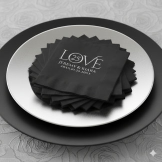 Servilletas Con Brillo Elegante 25º Aniversario de Bodas de Plata Años
