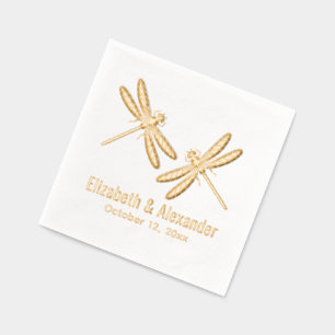 Servilletas Con Brillo Elegante 2 Dragonflies Boda Pareja Fecha