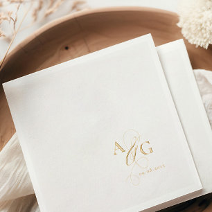 Servilletas Con Brillo Elegante Ampersand de Guión Monograma Boda Oro