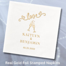Elegante Boda Amor Relieve metalizado Real Napkins