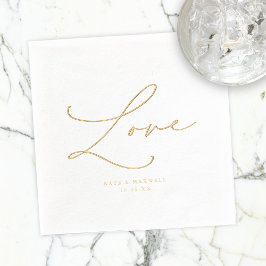 Servilletas Con Brillo Elegante Boda Amor Script Nombres y Fecha Boda