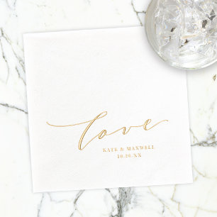 Servilletas Con Brillo Elegante Boda Amor Script Nombres y Fecha Boda