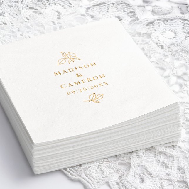 Servilletas Con Brillo Elegante Boda botánico Personalizado Real Gold (Elegant Botanical Wedding Custom Real Gold Foil Napkins)