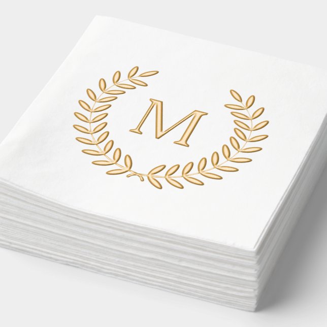 Servilletas Con Brillo Elegante Boda de la familia Laurel Wreath Monogram (Detalle)
