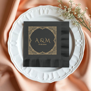 Servilletas Con Brillo Elegante Boda Monogramado de Marco Art Deco