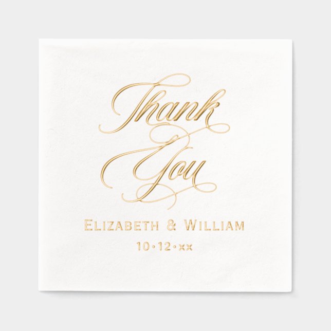 Servilletas Con Brillo Elegante Boda Novia Groom Fecha Gracias #2 (Anverso)