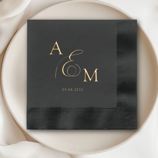 Servilletas Con Brillo Elegante, Clásico, Monograma, Boda (Elegant, Classic, Monogram, Wedding Foil Napkins)