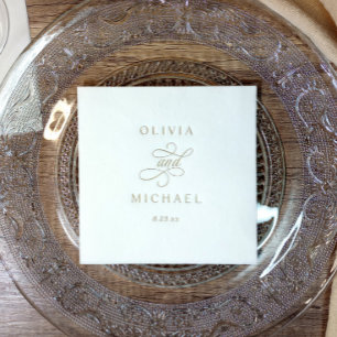 Servilletas Con Brillo Elegante escritura moderna de caligrafía boda oro