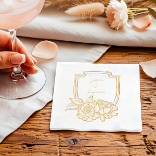 Servilletas Con Brillo Elegante Escudo floral Parejas Nombre y Boda Fecha