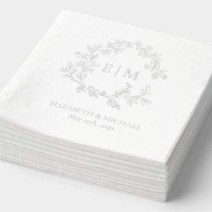 Servilletas Con Brillo Elegante Escudo Leafy Boda Monogramado Plata