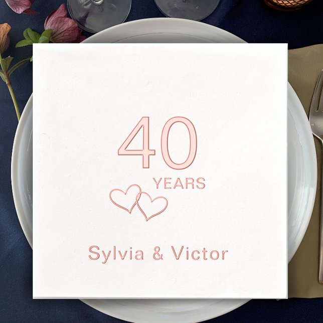 Servilletas Con Brillo Elegante Fiesta de 40 Aniversario de la Modernidad (Add couple’s names for real foil elegant personalized anniversary party napkins. Modern romantic.
)