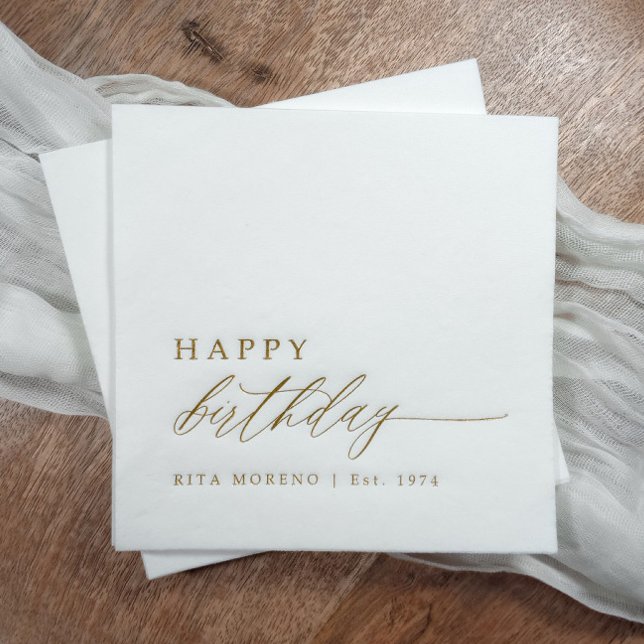 Servilletas Con Brillo Elegante Fiesta de Cumpleaños Moderna Personalizad (Elegant gold foil personalized birthday napkins - personalized cocktail napkins "happy birthday")