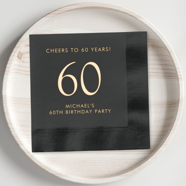 Servilletas Con Brillo Elegante fiesta de cumpleaños número 60 (Elevate his 60th birthday party decor with these classic and elegant black and gold foil napkins)