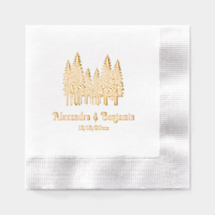 Servilletas Con Brillo Elegante Fir Trees Boda Pareja Nombre Fecha