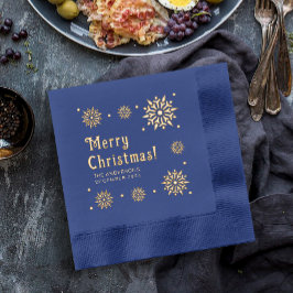 Servilletas Con Brillo Elegante Glam Retro Azul Feliz Navidad Copo de Nie