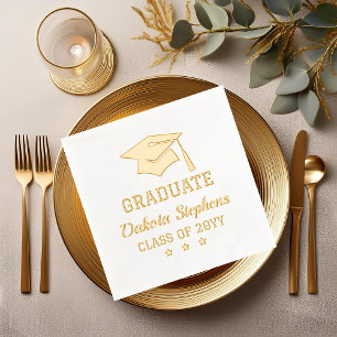 Servilletas Con Brillo Elegante Grad Cap y Stars Graduate Class Año