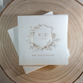 Servilletas Con Brillo Elegante Logotipo de Boda con Escudo Vintage en Or