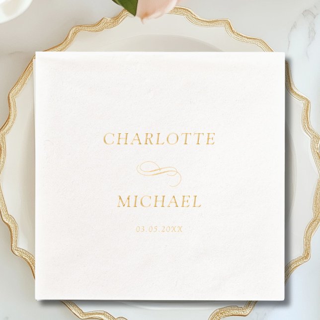 Servilletas Con Brillo Elegante minimalista (Simple, elegant, monogram, wedding foil napkins)