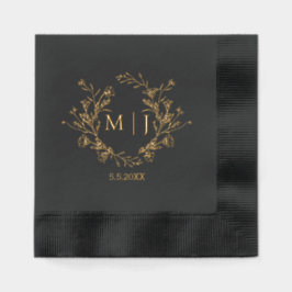 Servilletas Con Brillo elegante monograma botánico boda negro dorado