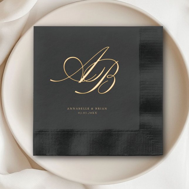 Servilletas Con Brillo Elegante Monograma de Boda (Elegant, Monogram, Wedding Foil Napkins)
