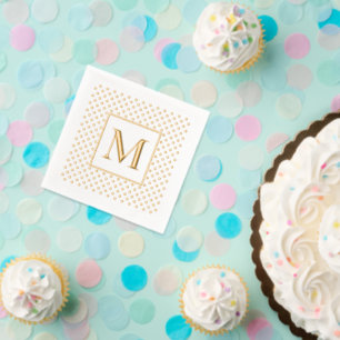 Servilletas Con Brillo Elegante monograma personalizado polkadotado oro