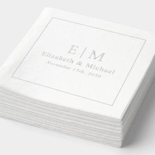 Servilletas Con Brillo Elegante Monograma Típografía Script Boda Plata
