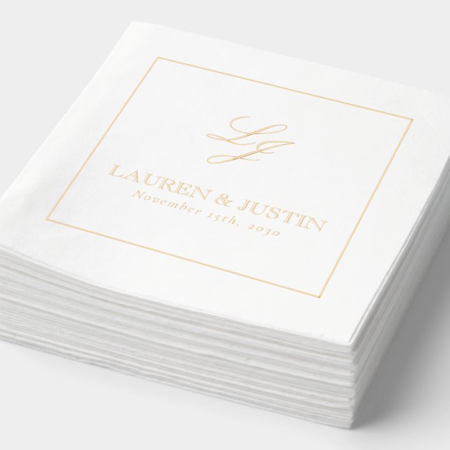 Servilletas Con Brillo Elegante Monogramado Simple Script Boda Gold (Detalle)