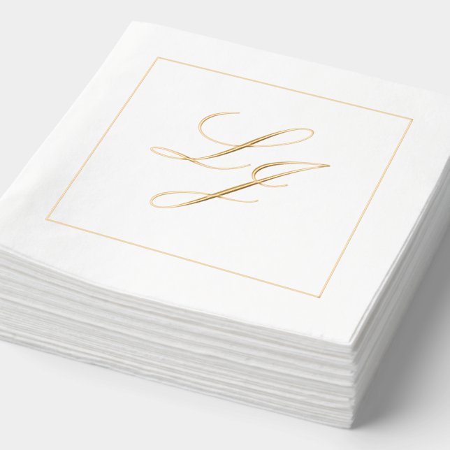 Servilletas Con Brillo Elegante Monogramado Simple Script Boda Gold (Detalle)