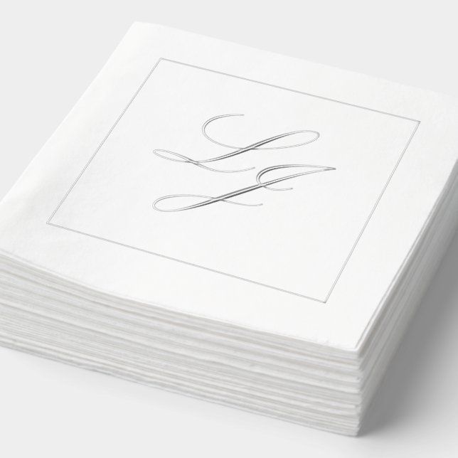 Servilletas Con Brillo Elegante Monogramado Simple Script Boda Plata (Detalle)