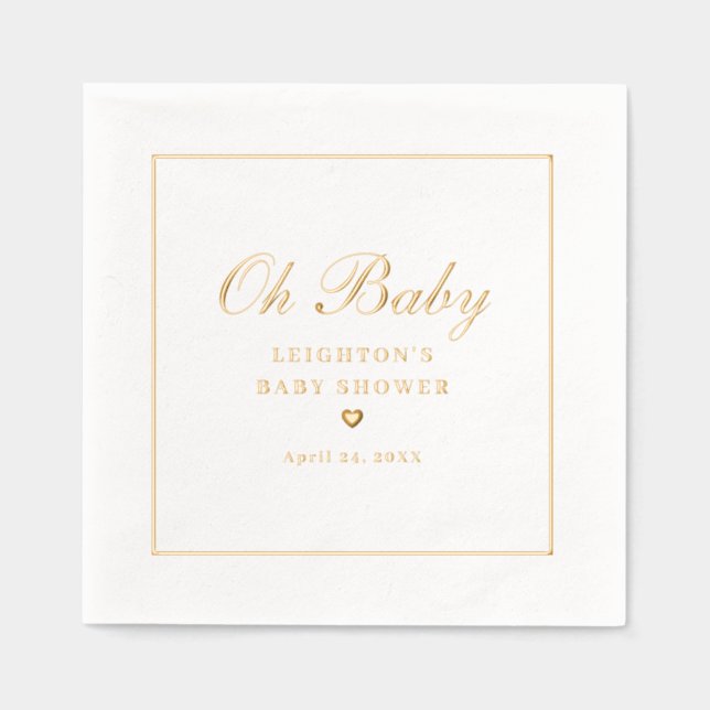 Servilletas Con Brillo Elegante Oh Baby Script Calligraphy Baby Shower (Anverso)
