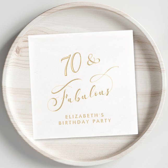 Servilletas Con Brillo Elegante oro de la Fiesta de Cumpleaños 70 (Elevate your 50th birthday party decor with these elegant "50 & Fabulous" foil napkins)