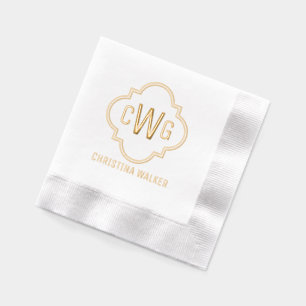 Servilletas Con Brillo Elegante Quatrefoil marroquí 3 Nombre inicial