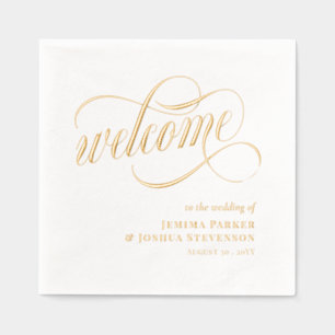 Servilletas Con Brillo Elegante Script Con Swirls Boda Welcome Gold