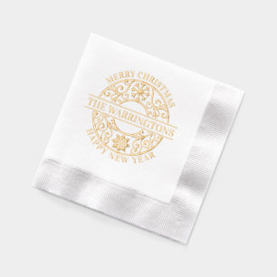 Servilletas Con Brillo Elegante Snowflakes Lacy Filigree Family Name