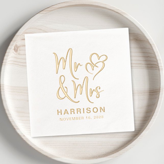 Servilletas Con Brillo Elegante Sr. Sra. Wedding (Elevate your wedding reception decor with these elegant Mr & Mrs Monogram foil napkins)