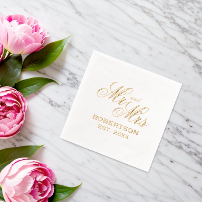 Servilletas Con Brillo Elegante Sr. y Sra. boda de lujo personalizado oro (Insitu (Boda))