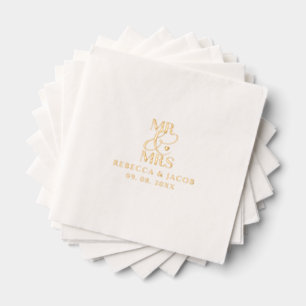 Servilletas Con Brillo Elegante Sr. y Sra. Boda Gold