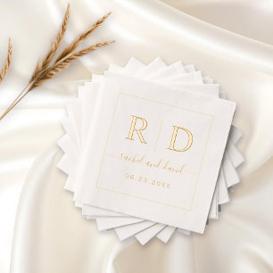 Servilletas Con Brillo Elegantes iniciales monocromo oro boda