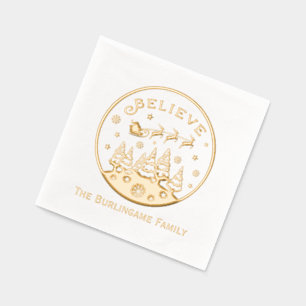 Servilletas Con Brillo Escena de navidades con nombre de familia de texto